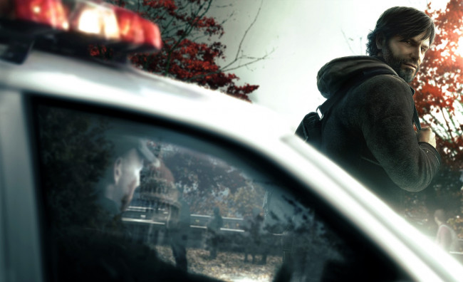 Обои картинки фото видео игры, tom clancy`s splinter cell,  conviction, человек, щетина, машина, полиция