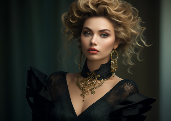 Обои картинки фото девушки, - лица,  портреты, модель, колье, серьги, локоны