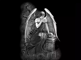 обоя фэнтези, ангелы, девушка, ангел, череп