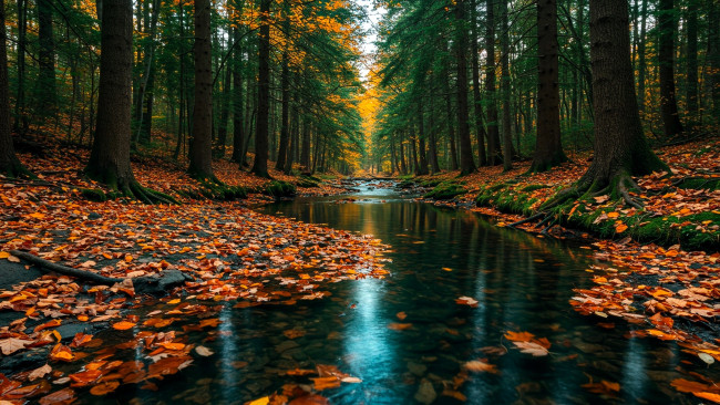 Обои картинки фото природа, реки, озера, лес, осень, листья, ручей
