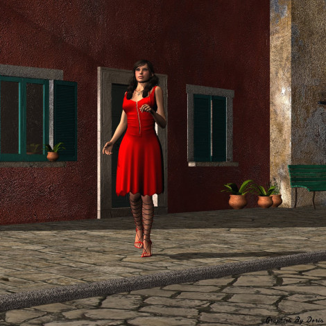 Обои картинки фото 3д, графика, people, люди, девушка, растения, окна, тротуар