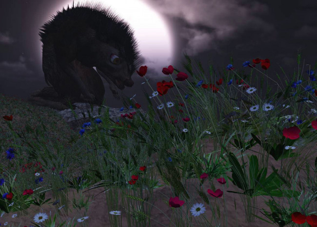 Обои картинки фото 3д, графика, animals, животные, цветы, ёжик