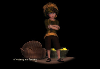 Картинка 3д графика people люди мальчик корзины лимоны