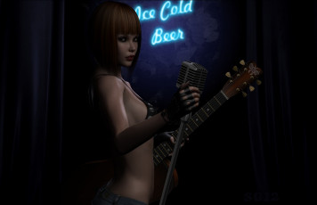 Картинка 3д графика people люди девушка гитара микрофон