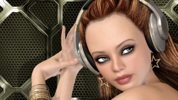 Картинка 3д графика portraits портрет губы взгляд лицо глаза наушники