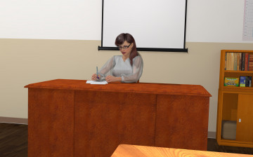 Картинка 3д графика people люди класс стол учительница девушка