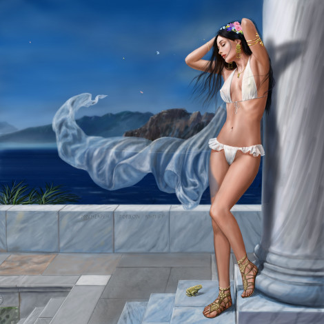 Обои картинки фото рисованные, люди, девушка, купальник