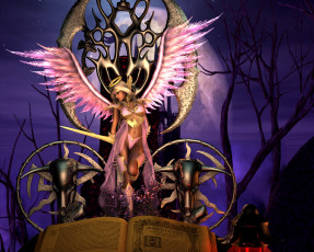 Картинка 3д+графика ангел+ angel девушка взгляд ангел книга деревья