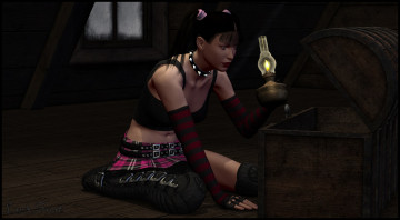 Картинка 3д+графика люди+ people лампа сундук взгляд девушка