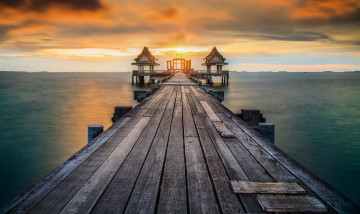 Картинка природа восходы закаты океан мост зарево