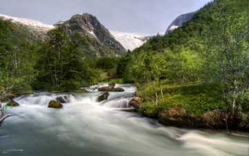 Картинка природа реки озера зелень растения водопад река небо гора