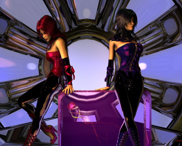 Обои картинки фото 3д графика, фантазия , fantasy, взгляд, девушки