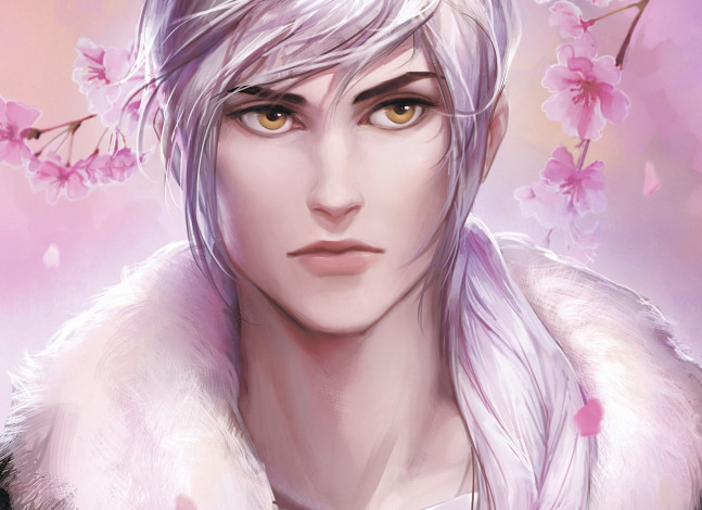 Обои картинки фото рисованное, люди, парень, лицо, сакура, ветка