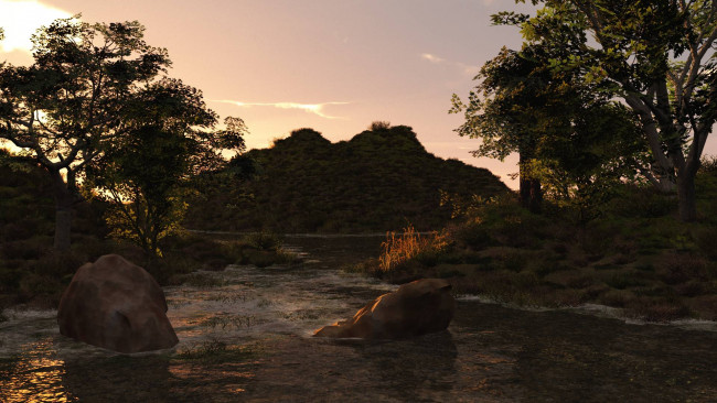 Обои картинки фото 3д графика, природа , nature, холм, деревьЯ, камень