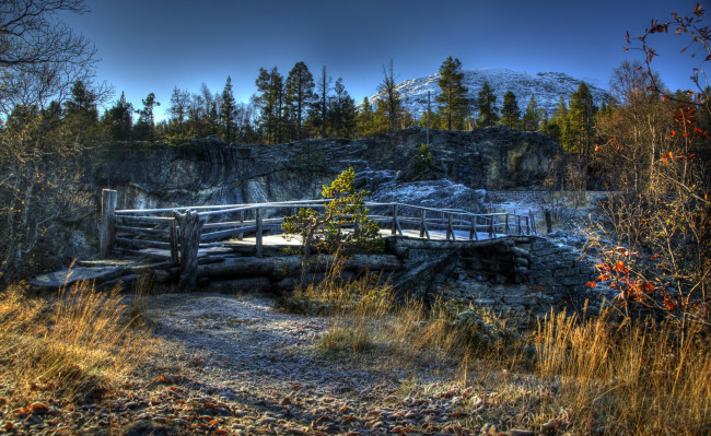 Обои картинки фото природа, другое, горы, овраг, лес, мост