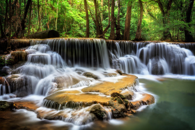 Обои картинки фото природа, водопады, лес, река, водопад