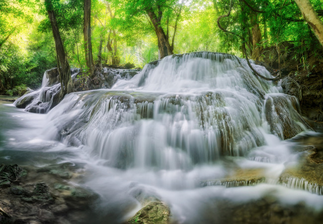 Обои картинки фото природа, водопады, лес, река, водопад