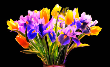 Картинка разное компьютерный+дизайн краски рендеринг линии лепестки ирис букет тюльпан