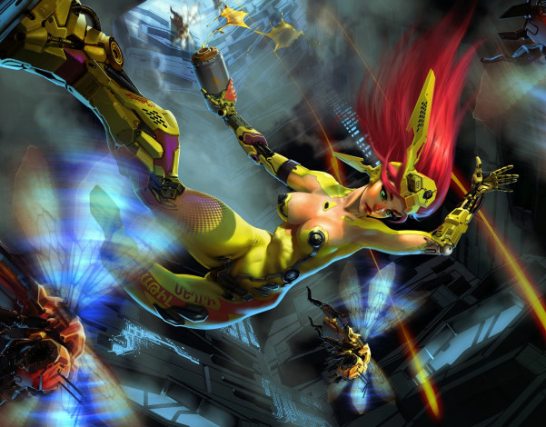 Обои картинки фото фэнтези, роботы,  киборги,  механизмы, киборг, cyborg, рисунок, арт, art, рыжая, sci-fi, фантастика, redhead, девушка, girl, киберпанк, cyberpunk