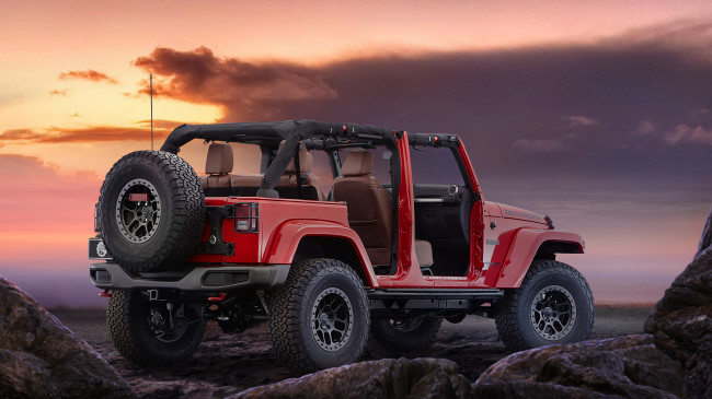 Обои картинки фото автомобили, jeep, wrangler, red, rock, concept, jk, 2015г, красный