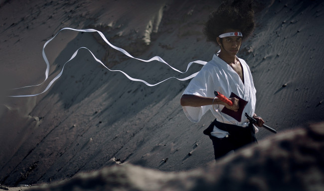 Обои картинки фото разное, cosplay , косплей, арт, парень, меч, ленты