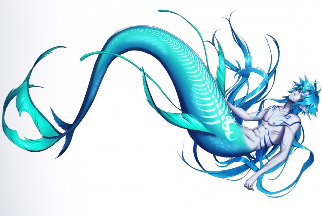 Обои картинки фото фэнтези, русалки, арт, плавник, хвост, парень, русал, фон