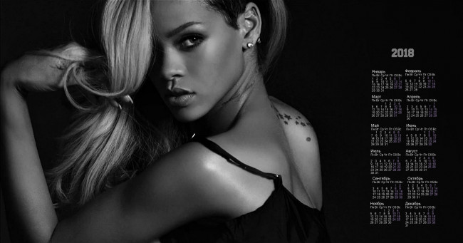 Обои картинки фото rihanna, календари, знаменитости, певица, черный, фон, 2018, женщина