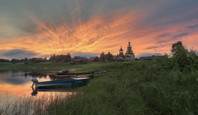 Обои картинки фото корабли, лодки,  шлюпки, архангельская, область, кимжа, деревня