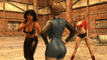 обоя 3д графика, фантазия , fantasy, борьба, фон, взгляд, девушки