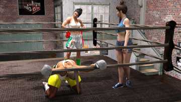 Картинка 3д+графика спорт+ sport взгляд девушки бокс ринг фон