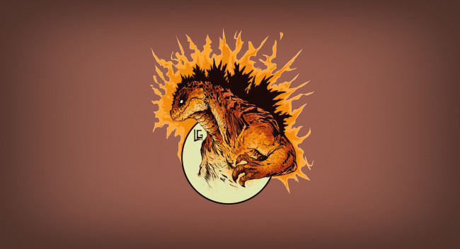 Обои картинки фото рисованное, минимализм, фон, монстр, годзилла