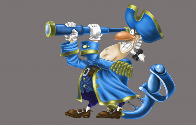 Обои картинки фото векторная графика, мультфильмы , cartoons, барон, мюнхгаузен, детская, сабля, подзорная, труба, арт, вектор, рисунок, улыбка