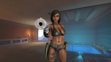 Картинка 3д+графика люди+ people девушка фон пистолет взгляд