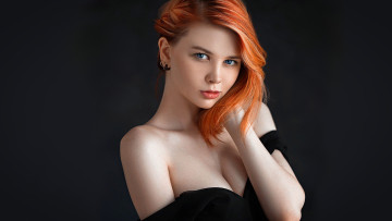 Картинка девушки -unsort+ лица +портреты взгляд темный фон рыжая женщина