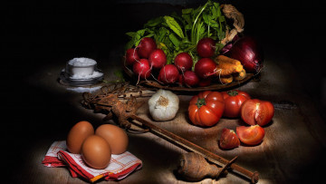 Картинка еда овощи лук помидоры редис морковь яйца