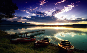 Картинка корабли лодки +шлюпки закат лодка река