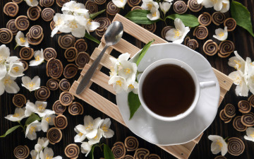 Картинка еда кофе +кофейные+зёрна жасмин печенье