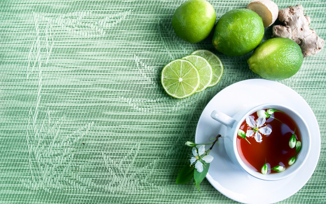 Обои картинки фото еда, напитки,  чай, имбирь, чай, лайм