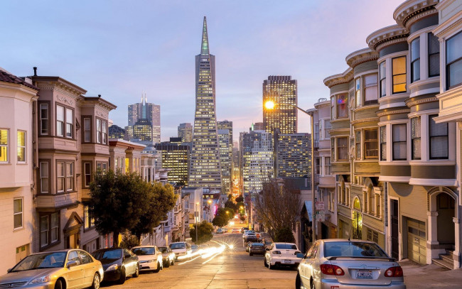 Обои картинки фото города, сан-франциско , сша, улица, вечер, огни
