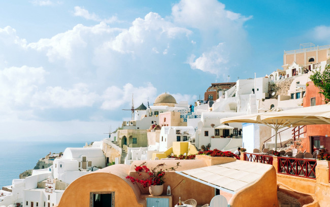 Обои картинки фото города, санторини , греция, панорама