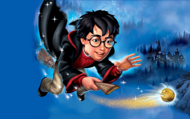 Обои картинки фото видео игры, harry potter and the sorcerer`s stone, хогвардс, снитч, гарри, поттер, квиддич, метла