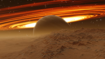 обоя титан, космос, спутники сатурна, спутник, сатурн, планета, вселенная, галактика, поверхность, почва, грунт, атмосфера, пустыня