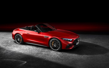 Картинка автомобили mercedes-benz 2022 mercedes amg sl63 4k вид спереди экстерьер новый красный кабриолет немецкие мерседес