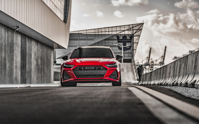 Обои картинки фото автомобили, audi, rs6, avant, c8, вид, спереди, экстерьер, новый, красный, немецкие, ауди