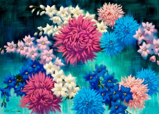 обоя рисованное, arthur saron sarnoff, цветы, букет