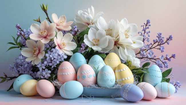 Обои картинки фото 3д графика, праздники , holidays, пасха, цветы, яйца