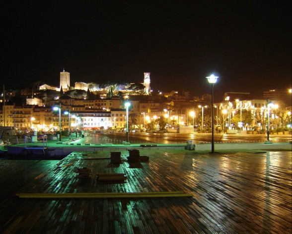 Обои картинки фото канны, города, огни, ночного