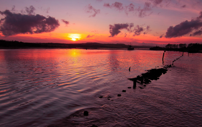 Обои картинки фото природа, восходы, закаты, закат, река, камни