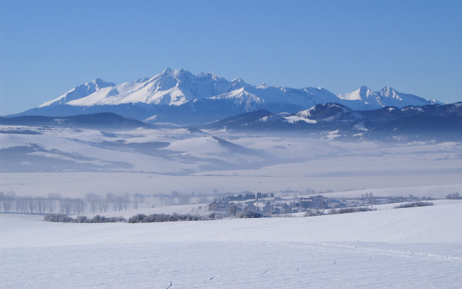 Обои картинки фото природа, зима, снег, горы, дома