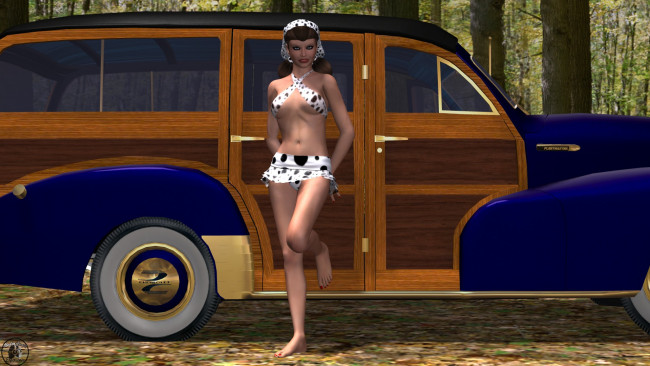 Обои картинки фото автомобили, 3d car&girl, взгляд, девушка, автомобиль, фон